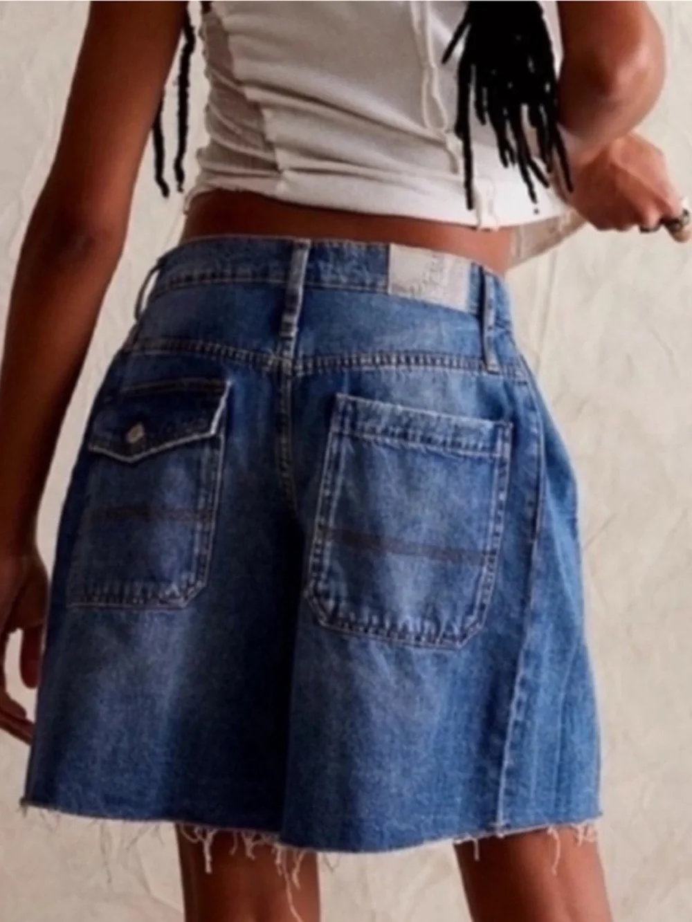 Free People Boomerang Long Denim Shorts Size 24 NWT